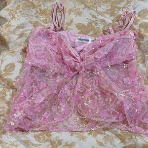 Beginning Boutique Pink Sequin Crop Top
